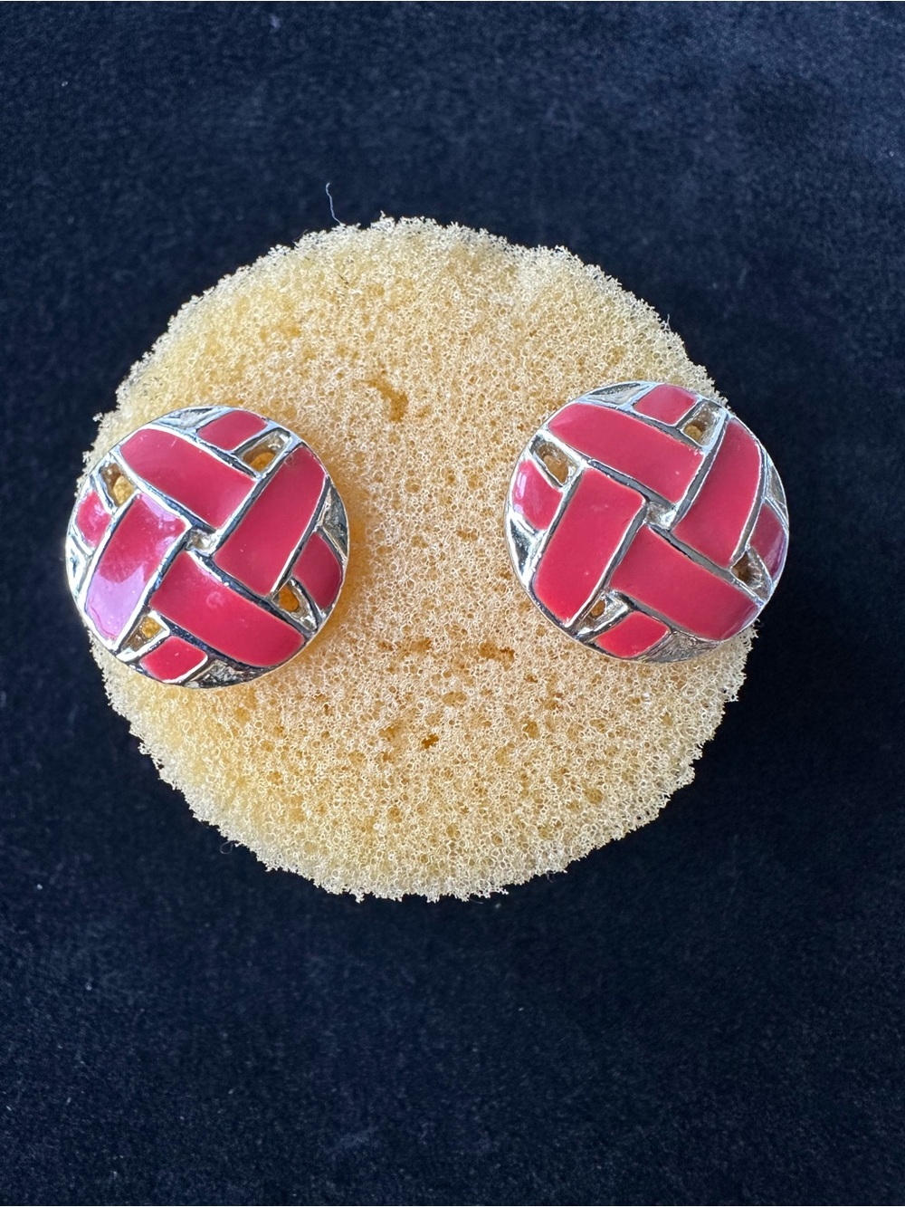 Red Woven Round Stud Earrings - Women Jewelry